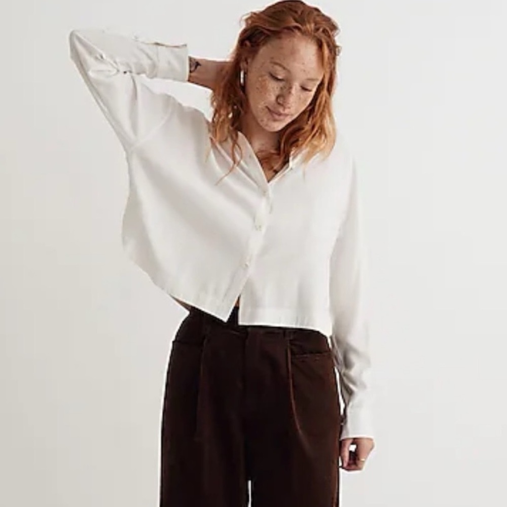 Madewell White Cropped Button Up Top